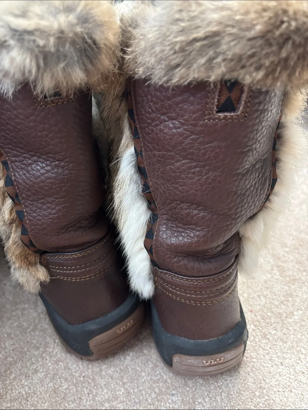 ULU Rabbit Fur Cold-Weather Leather Lace-Up Boots in Brown and Tan Size 6.5